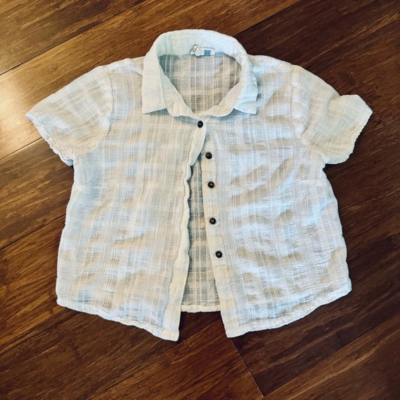 FREE🌟 Tilly’s Sky & Sparrow plaid Cream Camp Shirt Sheer White Linen Button Down - Picture 4 of 8